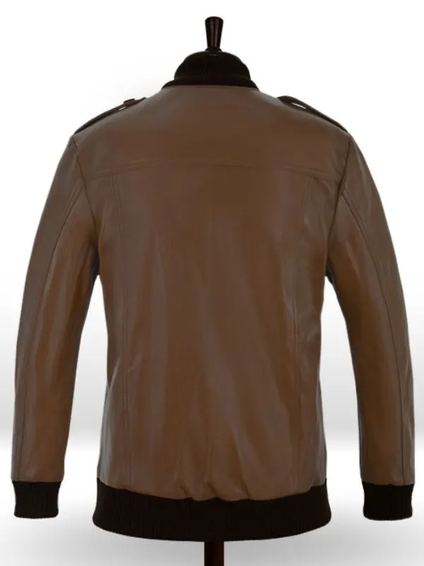 Cristiano Ronaldo Brown Leather Bomber Jacket