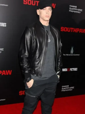 Eminem Black Leather Bomber Jacket