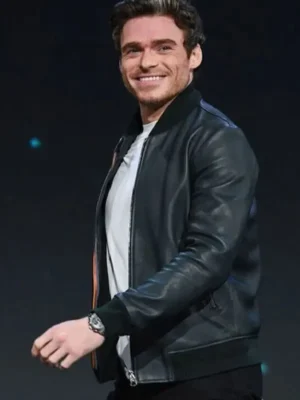 Actor Richard Madden Black Leather Bomber Jacket