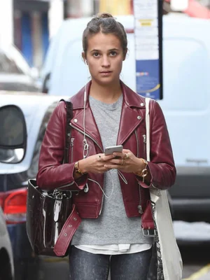 Alicia Vikander Maroon Jacket