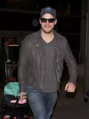American actor Chris Pratt Black Biker Jacket