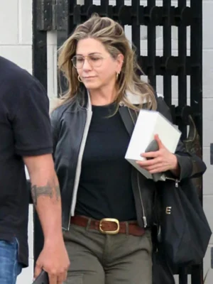 American actress Jennifer Aniston Black Leather Jacket