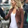 Annabelle Wallis Brown Suede Leather Coat