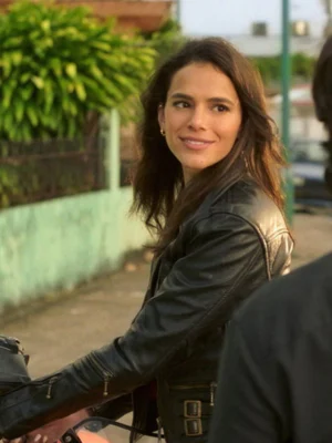 Blue Beetle Bruna Marquezine Black Leather Jacket