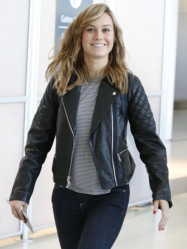 Brie Larson Black Leather Biker Jacket