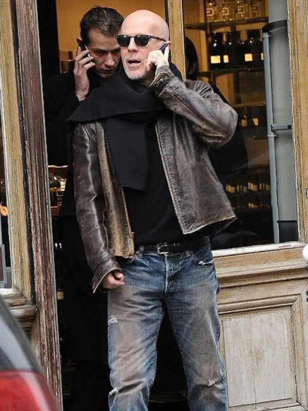 Bruce Willis Distressed Brown Leather Jacket