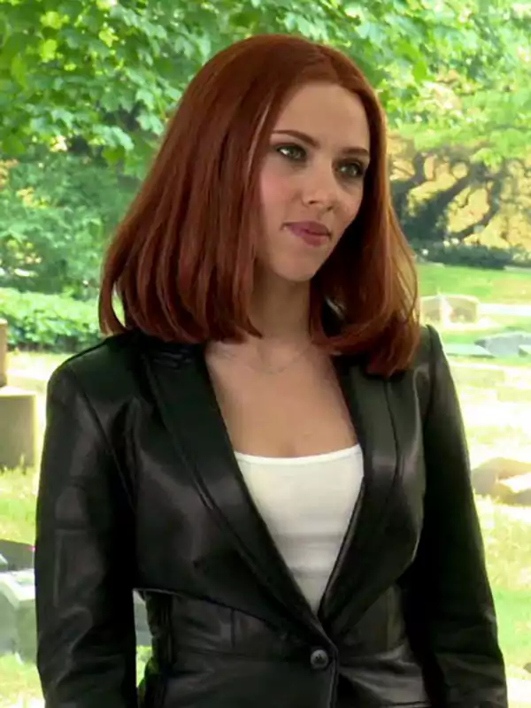 Captain America The Winter Soldier Natasha Romanoff Black Leather Blazer Coat