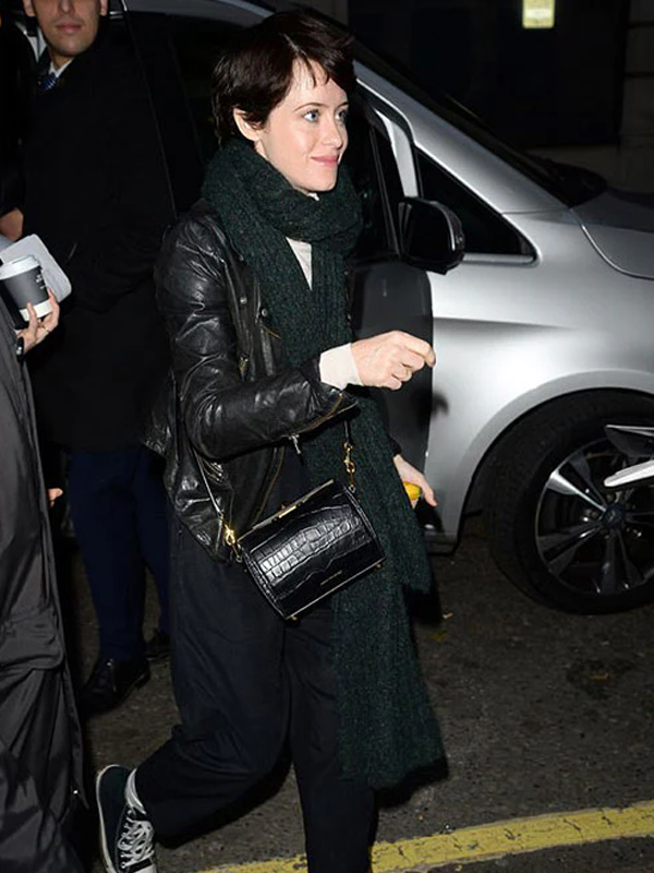 Claire Foy Black Biker Jacket