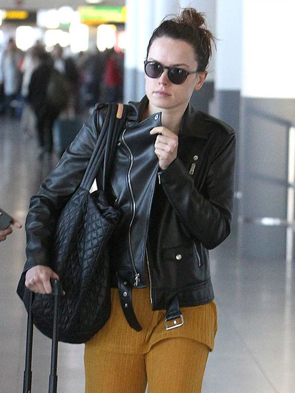 Daisy Ridley Black Biker Jacket