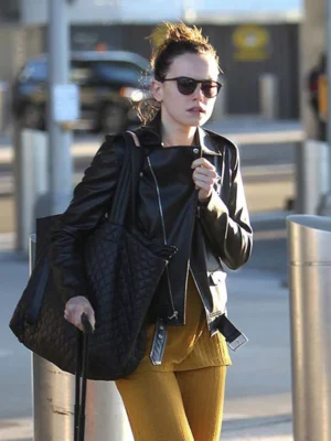 Daisy Ridley Black Leather Jacket