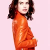 Daisy Ridley Orange Leather Trucker Jacket