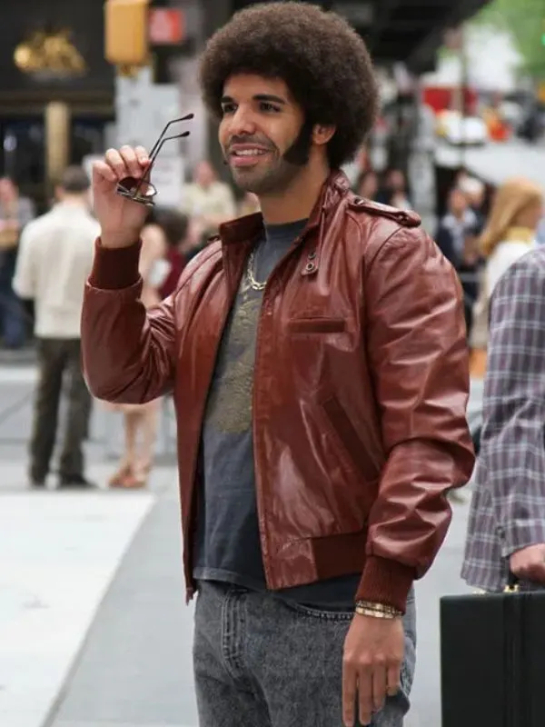 Drake Graham Brown Leather Bomber Jacket