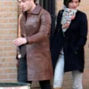 Ed Westwick Brown Leather Coat