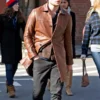 Ed Westwick Leather Brown Coat