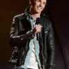 Eddie Redmayne Black Leather Biker Jacket