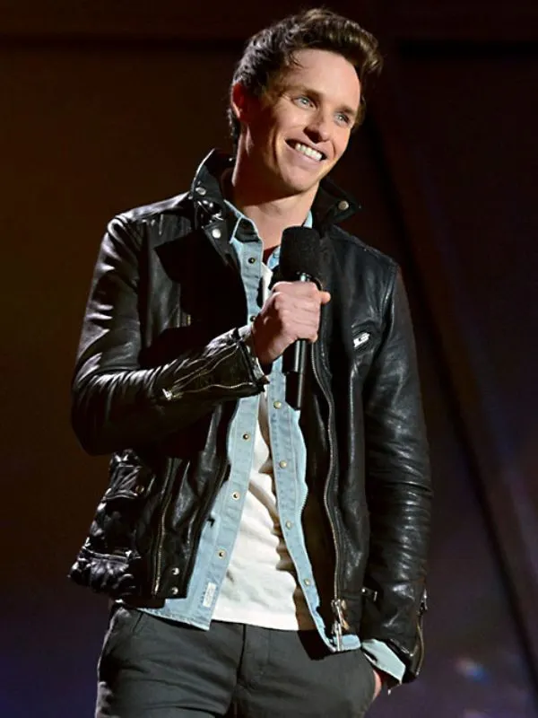 Eddie Redmayne Black Leather Biker Jacket
