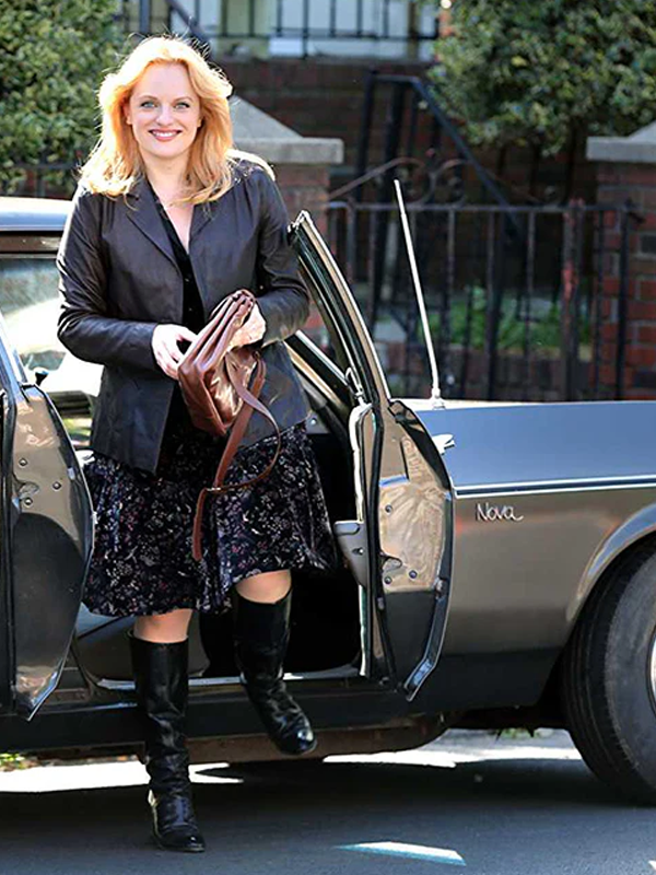 Elisabeth Moss Leather Black Jacket