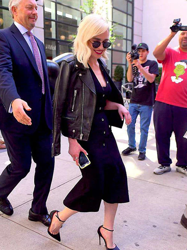 Emilia Clarke Black Leather Biker Jacket