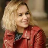 Emilia Clarke Red Leather Jacket