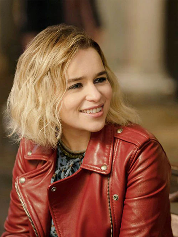 Emilia Clarke Red Leather Jacket