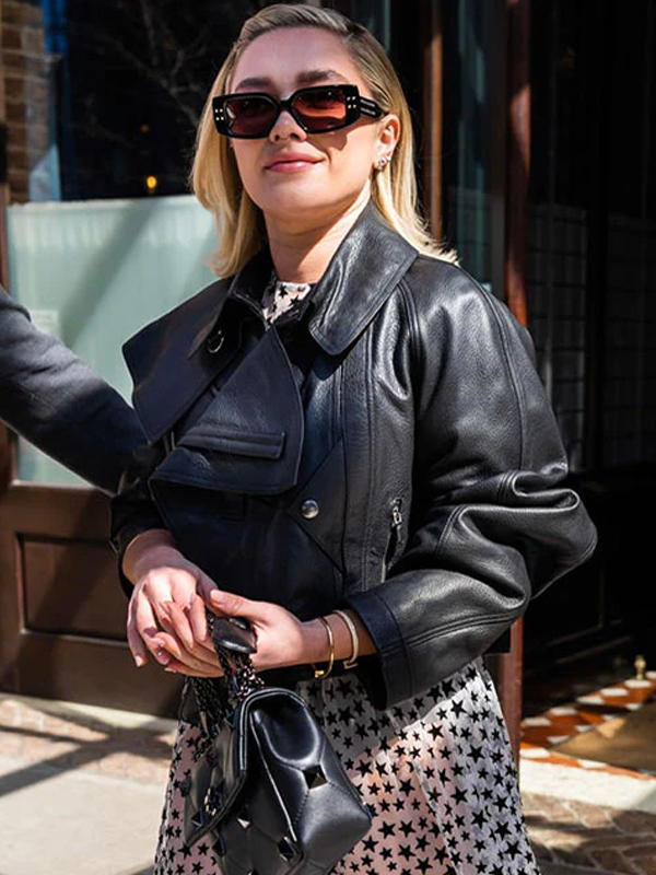 Florence Pugh Black Leather Jacket