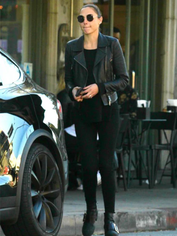 Gal Gadot Black Leather Biker Jacket