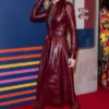 Gigi Hadid Maroon Leather Coat