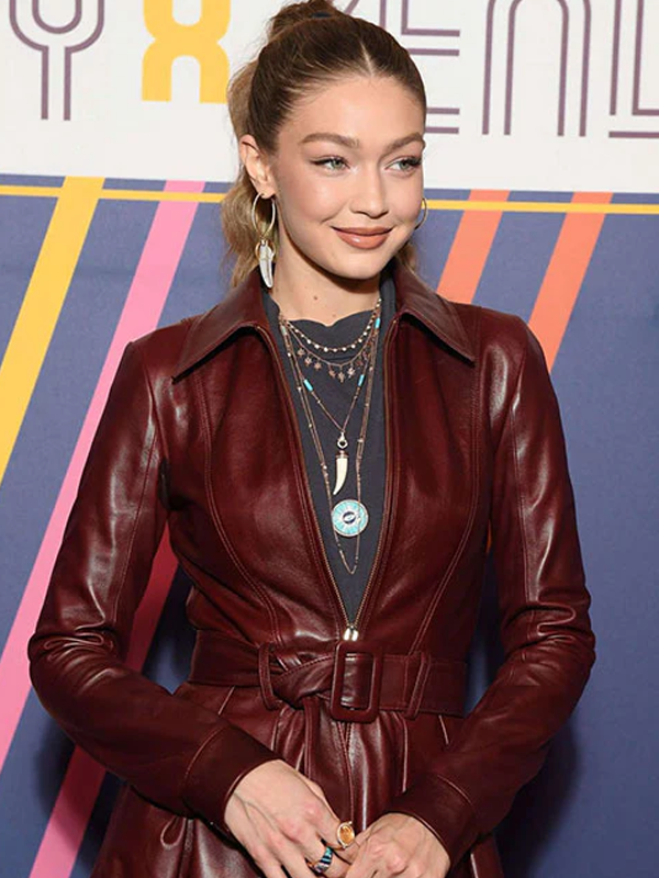 Gigi Hadid Maroon Long Coat