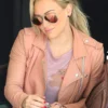Hilary Duff Pink Leather Biker Jacket
