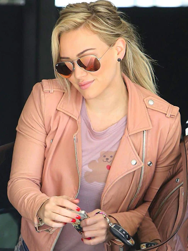 Hilary Duff Pink Leather Biker Jacket
