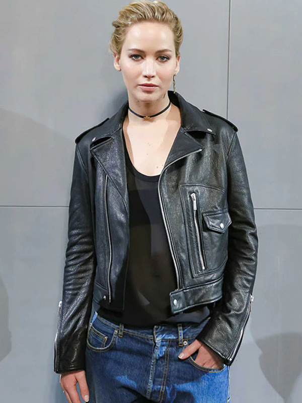 Jennifer Lawrence Leather Biker Jacket Black