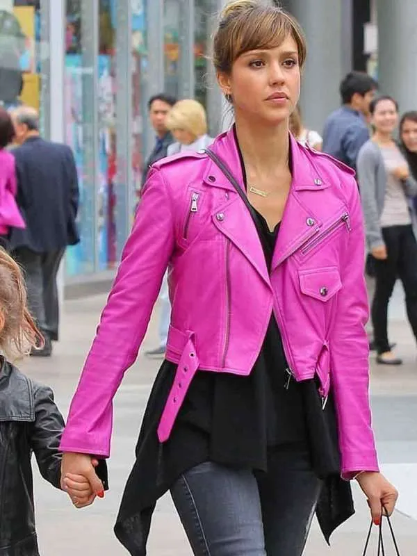 Jessica Alba Pink Biker Jacket