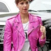 Jessica Alba Pink Leather Biker Jacket