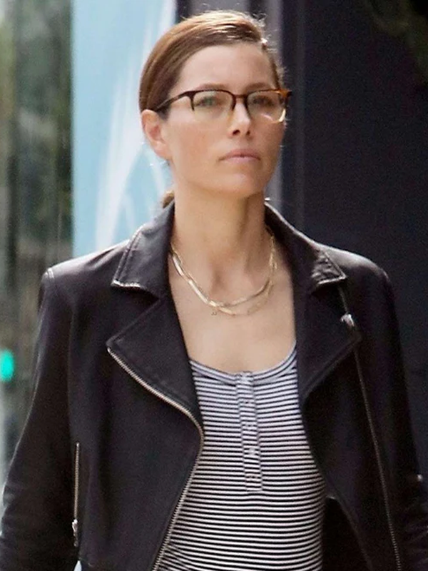 Jessica Biel Black Leather Biker Jacket
