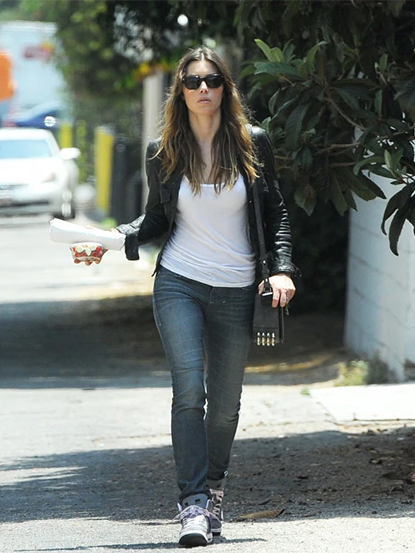 Jessica Biel Leather Black Jacket