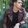 Joe Jonas Singer Burgundy Leather Jacket