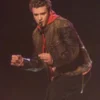 Justin Timberlake Distressed Brown Leather Jacket