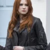 Karen Gillan Black Leather Biker Jacket