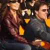 Katie Holmes Maroon Leather Biker Jacket
