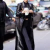 Kendall Jenner Black Leather Long Coat