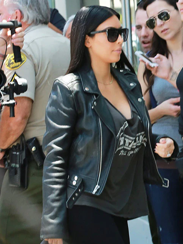 Kim Kardashian Black Leather Biker Jacket