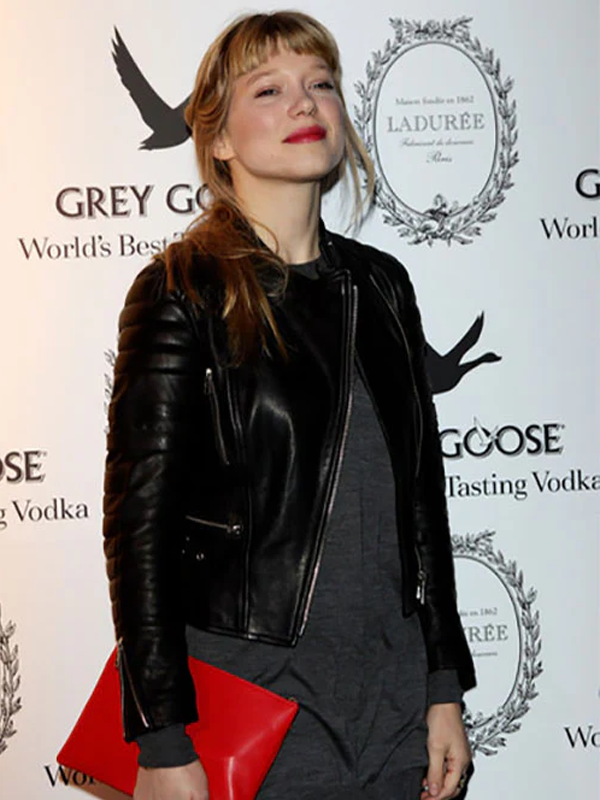Lea Seydoux Black Leather Biker Jacket