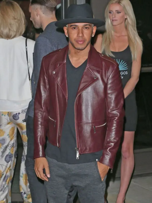 Lewis Hamilton Burgundy Leather Biker Jacket