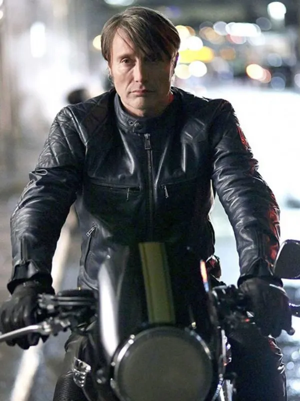 Mads Mikkelsen Black Leather Biker Jacket
