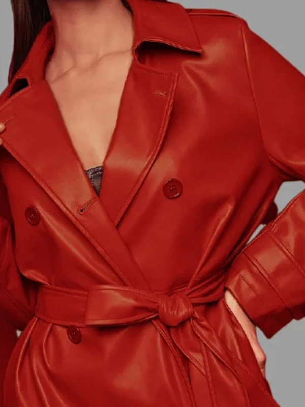 Megan Fox Red Leather Coat