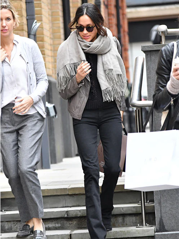 Meghan Duchess of Sussex Gray Leather Biker Jacket