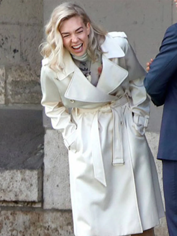 Mission Impossible Fallout Alanna Mitsopolis White Leather Trench Coat