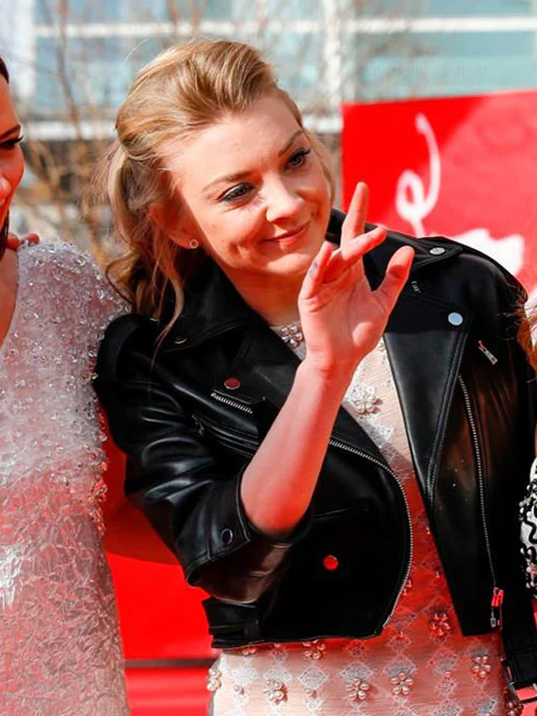 Natalie Dormer Black Leather Cropped Biker Jacket