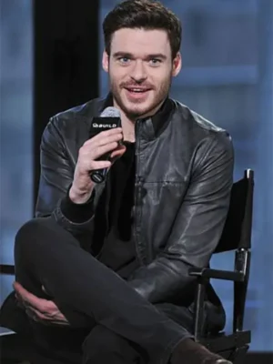 Richard Madden Black Leather Bomber Jacket