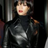 Rihanna Black Leather Blazer Coat